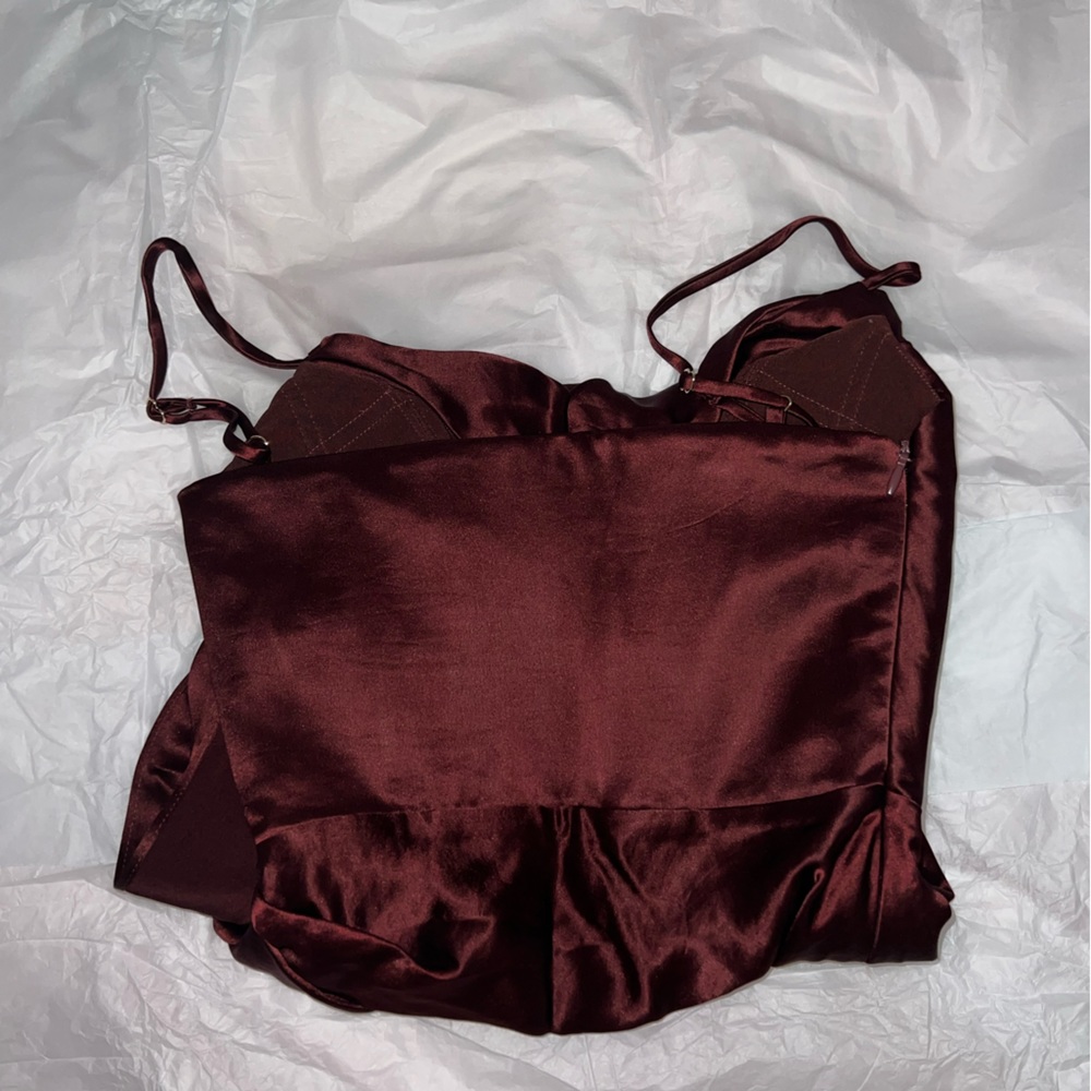 HOUSE OF CB 'Reva' Raisin Satin Balcony Corset Dress - Picture 14 of 16